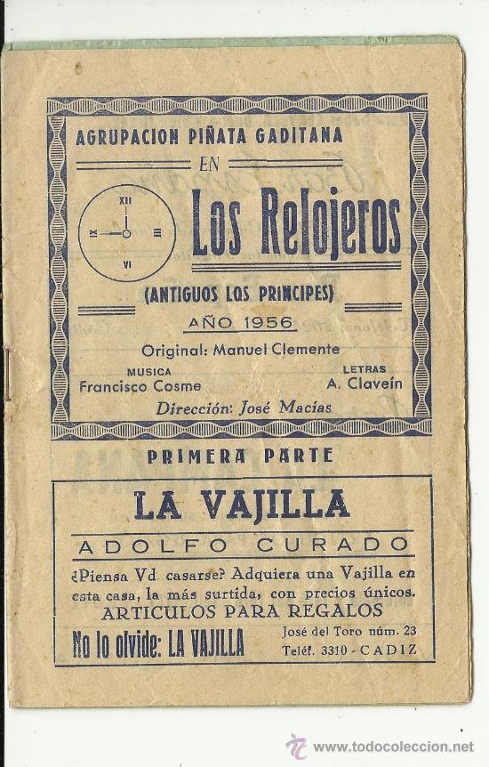 M&uacute;sica de colecci&oacute;n: Carnaval de cadiz libreto los relojeros 1956