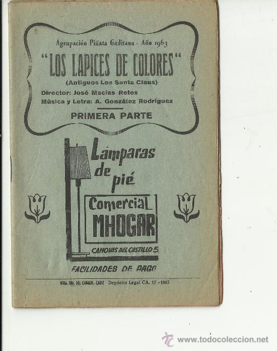 M&uacute;sica de colecci&oacute;n: Carnaval de cadiz Libreto los lapices de colores 1963