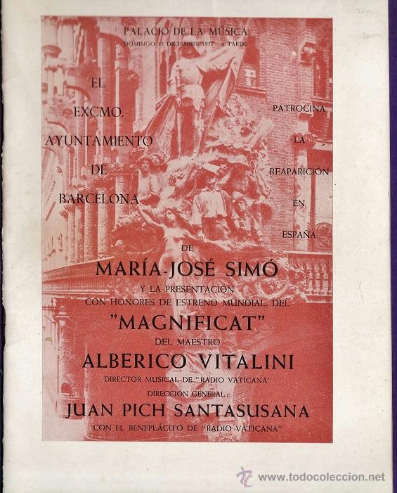 Musiksammlung: programa - opera - magnificat - maria jose simo - palacio musica / barcelona - a&ntilde;o 1957