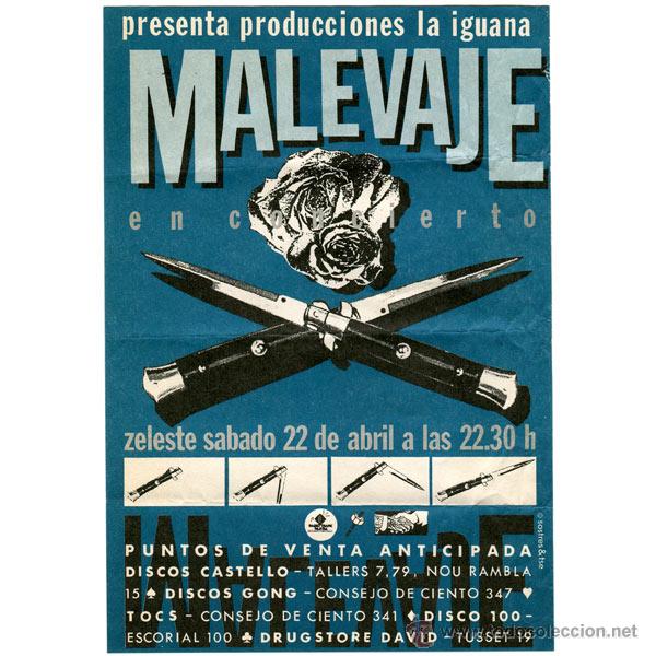 Musique de collection: Malevaje - En concierto - Flyer original Spain 1990 - Sala Zeleste, Barcelona