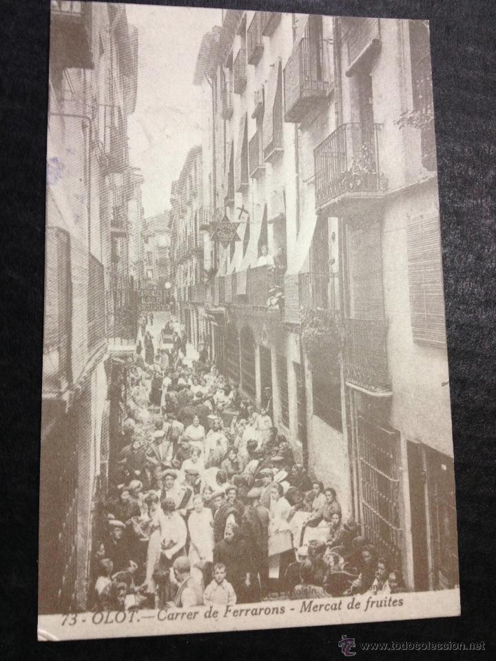 Musique de collection: Antigua Tarjeta Postal Publicitaria, 1980. BANCA JOVER - Olot Carrer de Ferrarons, Mercat de fruites