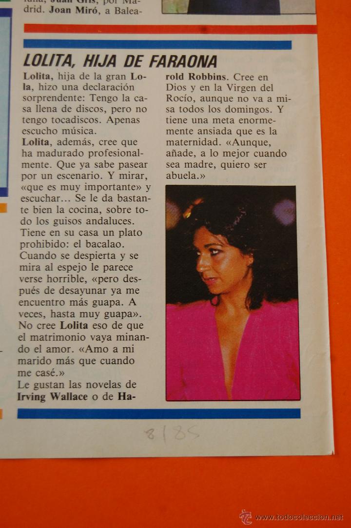 M&uacute;sica de colecci&oacute;n: RECORTE - 1985 - LOLITA HIJA DE LA FARAONA LOLA FLORES - 1 PAGINAS