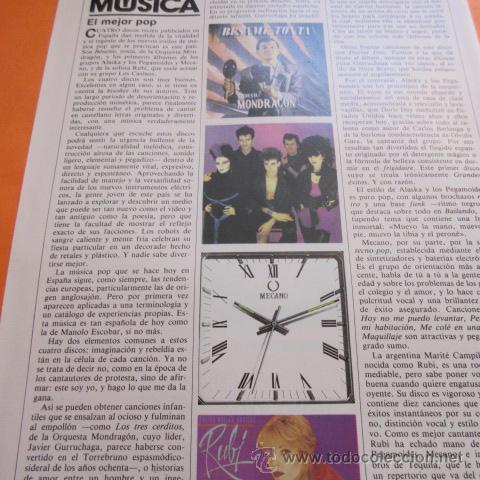 M&uacute;sica de colecci&oacute;n: ARTICULO 1982 - EL MEJOR POP ORQUESTA MONDRAGON ALASKA OLVIDO GARA MECANO RUBI - 1 PAG