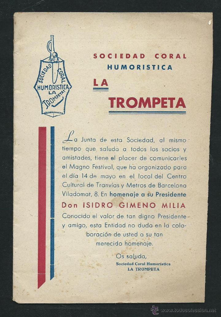 M&uacute;sica de colecci&oacute;n: Sociedad Coral Humoristica La Trompeta. Programa.