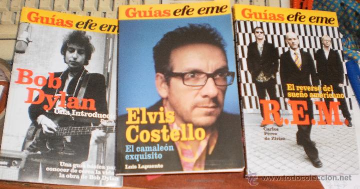 M&uacute;sica de colecci&oacute;n: lote 3 guias efe eme,r.e.m.,elvis costello,bob dylan.en perfecto estado