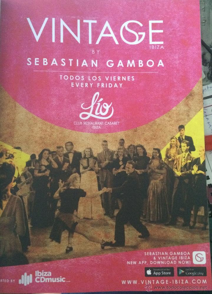 M&uacute;sica de cole&ccedil;&atilde;o: Publicidad en prensa de sesiones de Sebastian Gamboa en Lio Ibiza. Enmarcable.