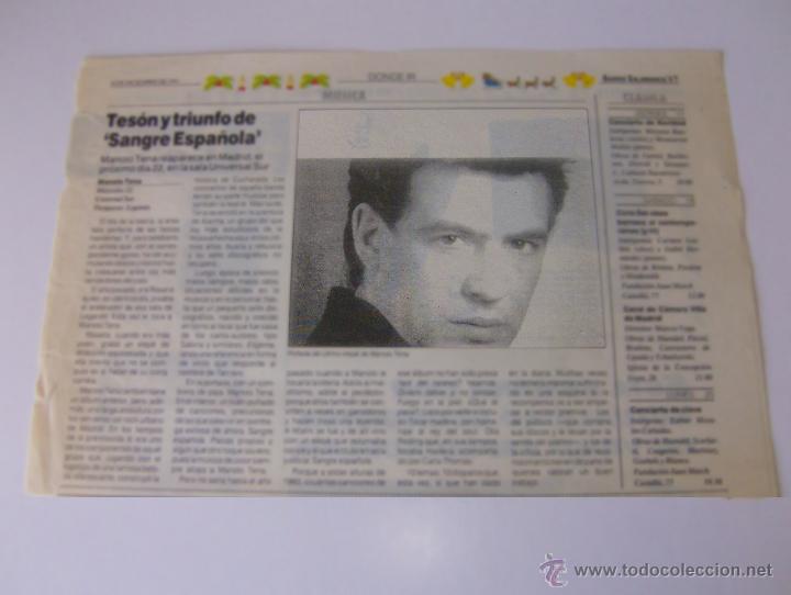 M&uacute;sica de cole&ccedil;&atilde;o: RECORTE DE PERIODICO MANOLO TENA TESON Y TRIUNFO DE SANGRE ESPA&Ntilde;OLA. DICIEMBRE 1993