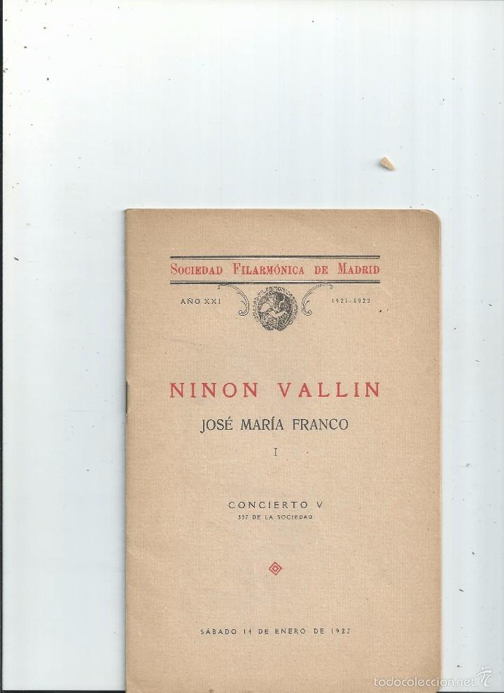 M&uacute;sica de colecci&oacute;n: SOCIEDAD FILARM&Oacute;NICA DE MADRID - NINON VALLIN - JOS&Eacute; MAR&Iacute;A FRANCO - CONCIERTO V - 1922