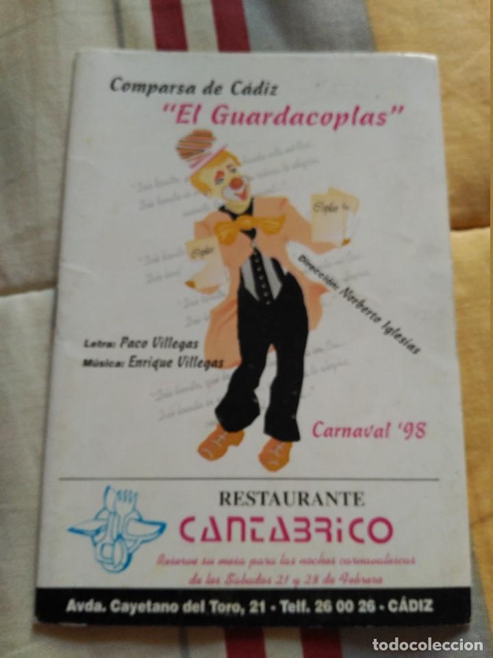 M&uacute;sica de colecci&oacute;n: carnaval de cadiz libreto comparsa el guardacoplas 1998