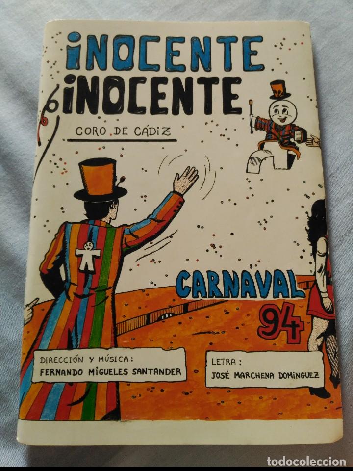 M&uacute;sica de colecci&oacute;n: carnaval de cadiz libreto coro  inocente,inocente 1994