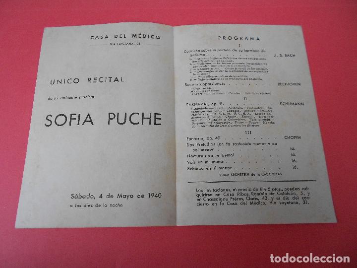 M&uacute;sica de colecci&oacute;n: PROGRAMA DIPTICO (SOFIA PUCHE) UNICO RECITAL - 4 DE MAYO DE 1940 - Foto 2
