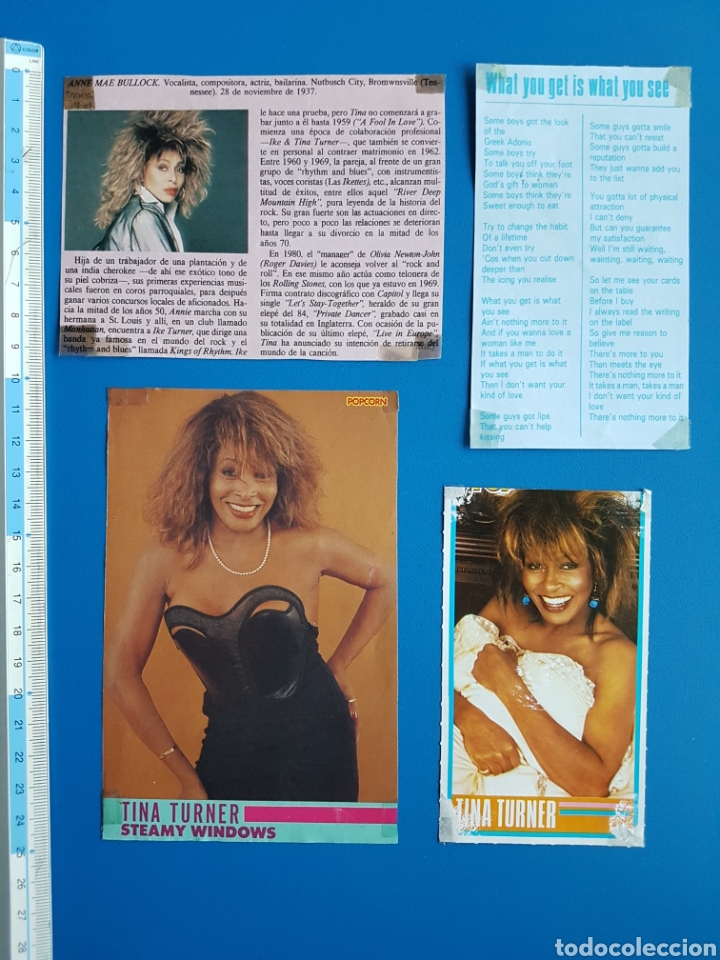 M&uacute;sica de colecci&oacute;n: LOTE RECORTES TINA TURNER: FICHA PERSONAL+LETRAS CANCIONES -SUPER POP+POPCORN (DURAN DURAN) SUPERPOP
