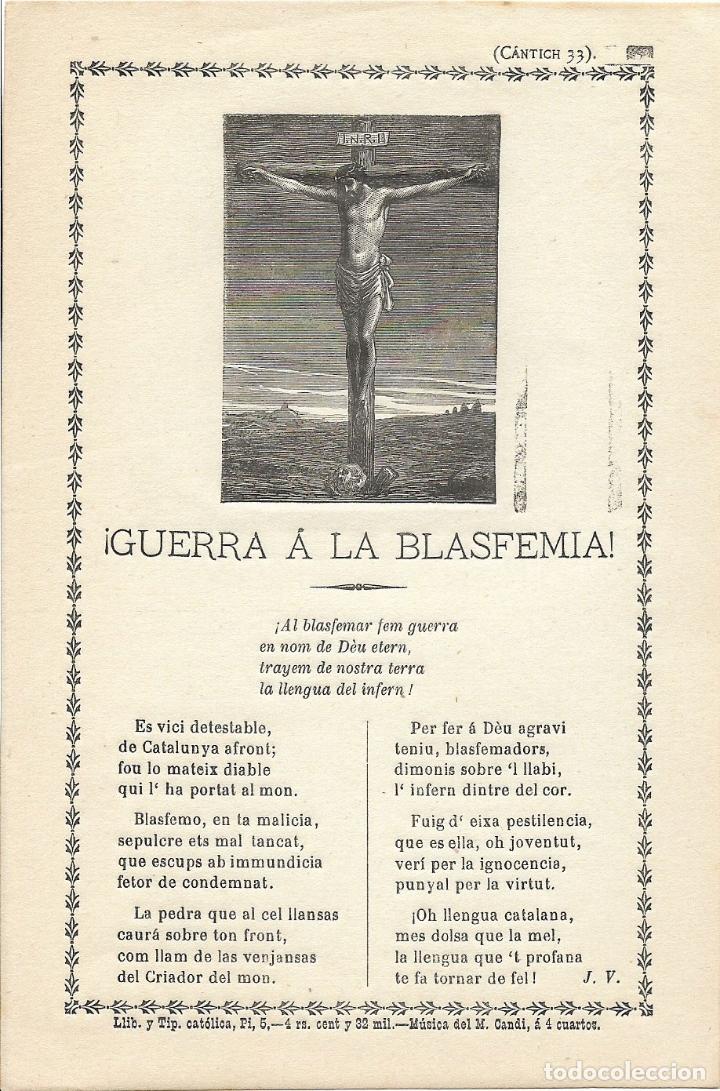 Collectible Music: &iexcl;GUERRA A LA BLASFEMIA!, C&agrave;ntic de Mn. Cinto Verdaguer - C&agrave;ntic n&ordm; 33 - Llib. y Tipograf&iacute;a Cat&oacute;lica