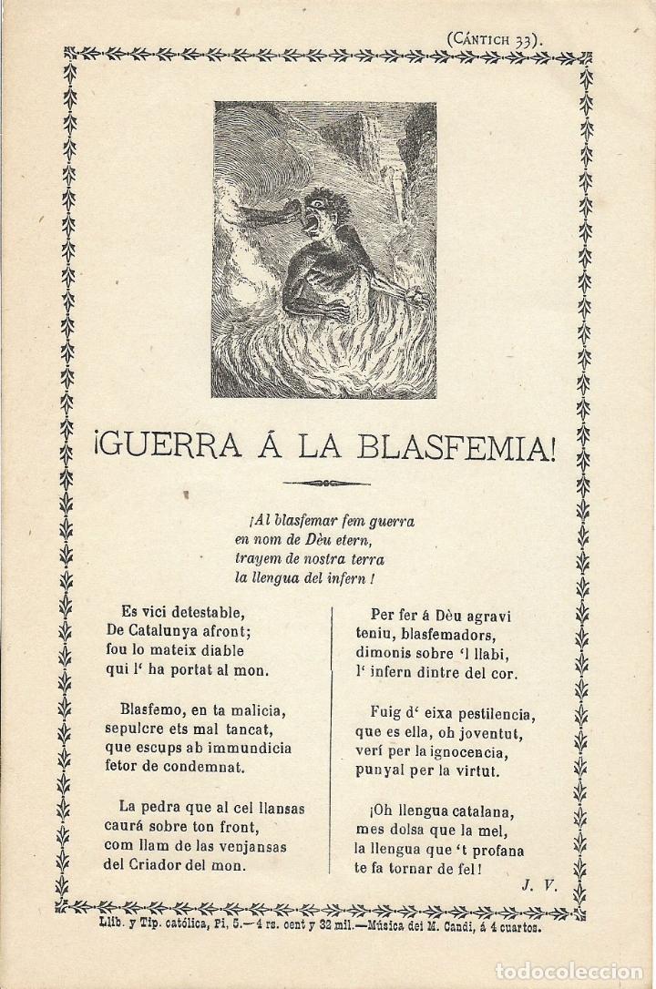 Collectible Music: &iexcl;GUERRA A LA BLASFEMIA!, C&agrave;ntic de Mn. Cinto Verdaguer - C&agrave;ntic n&ordm; 33 - Llib. y Tipograf&iacute;a Cat&oacute;lica