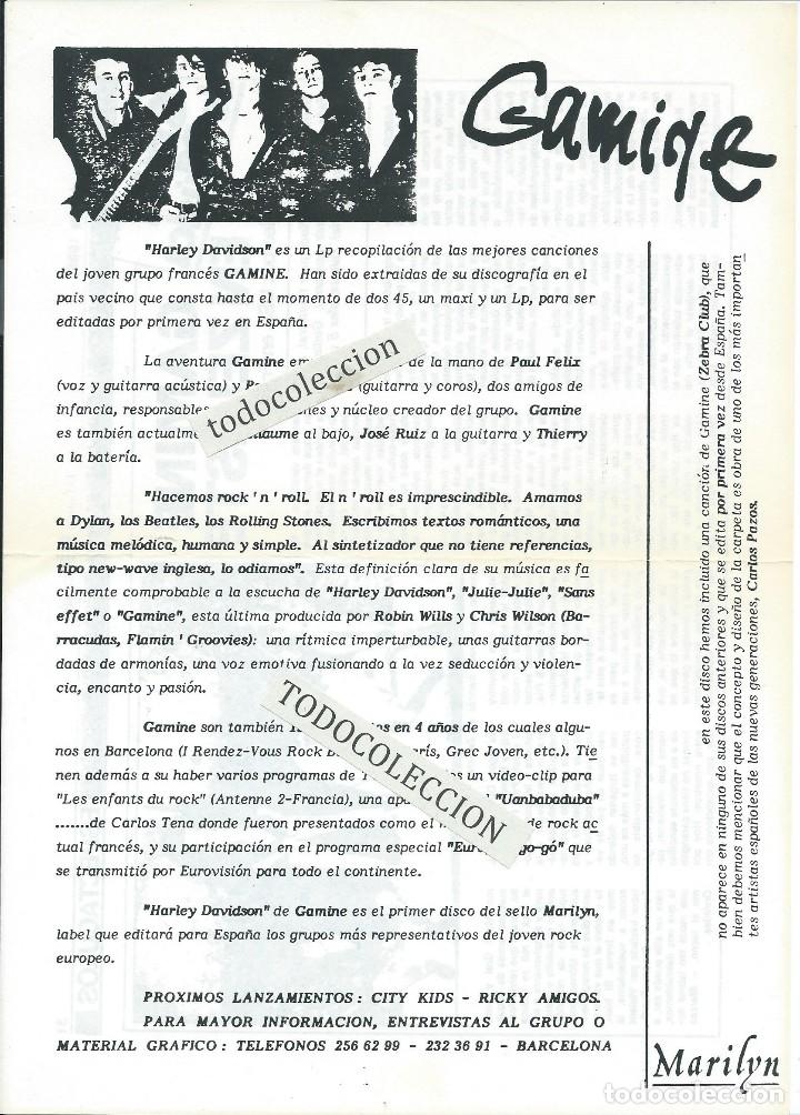 M&uacute;sica de colecci&oacute;n: GAMINE -HOJA PROMO,1985- - Foto 1