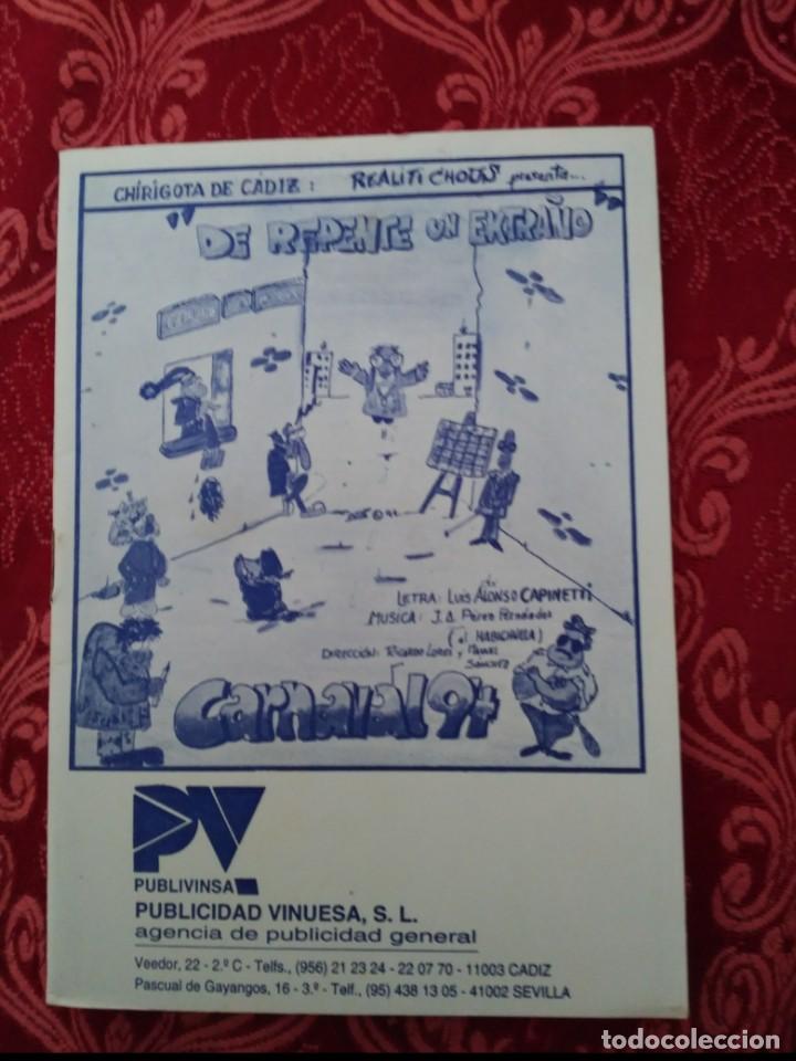 M&uacute;sica de colecci&oacute;n: carnaval de cadiz de repente un extra&ntilde;o libreto 1994