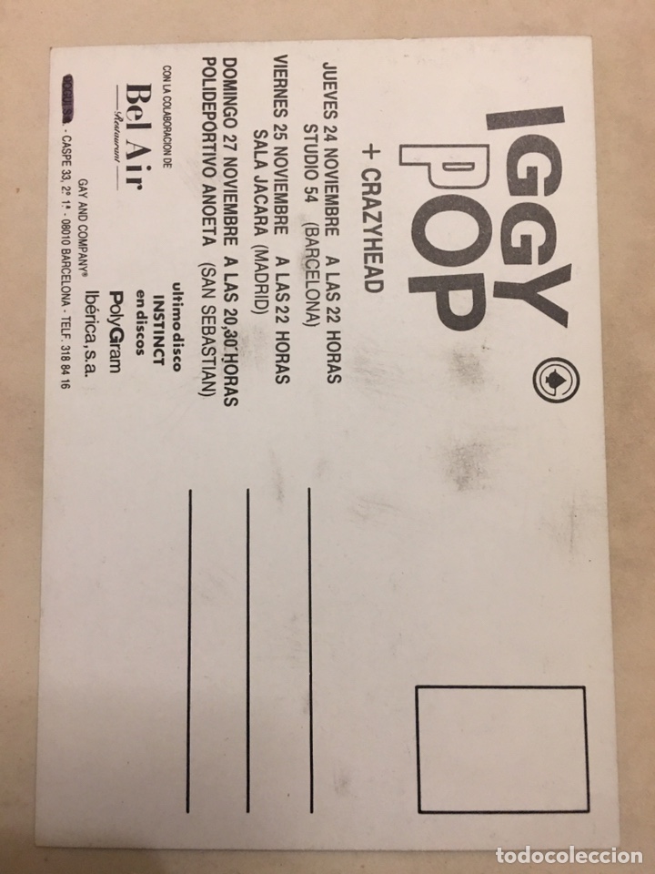 M&uacute;sica de colecci&oacute;n: Postal Concierto Iggy Pop - Foto 2