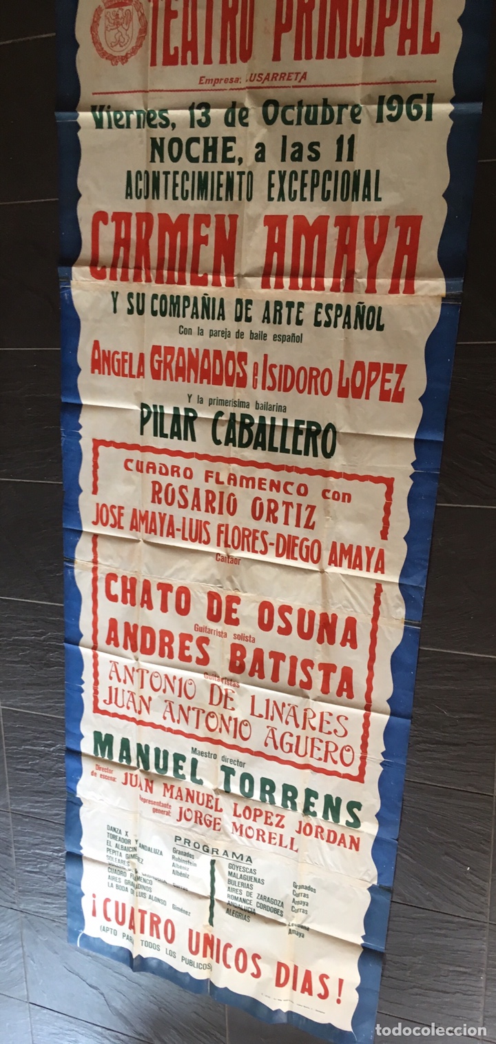 Música de colección: CARMEN AMAYA - ESPECTACULAR CARTEL GRAN FORMATO - Teatro Principal - Zaragoza - 1961 - 228 x 82 cm - Foto 12 - 166787026