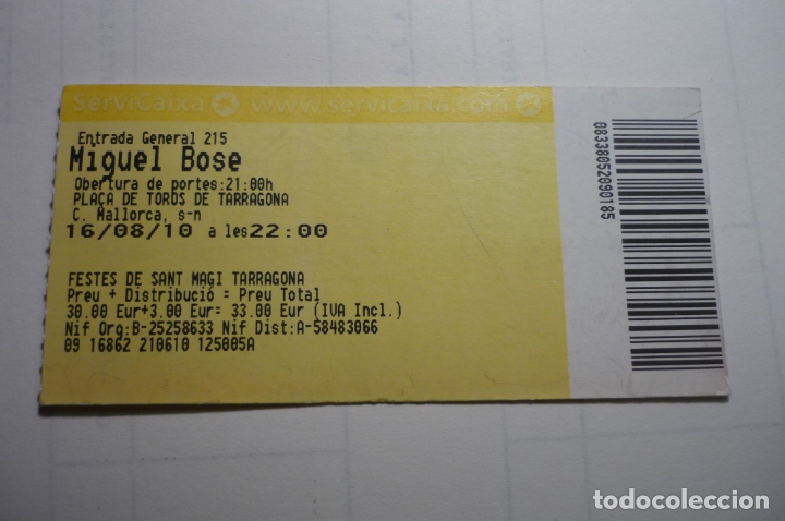 M&uacute;sica de colecci&oacute;n: entrada concierto miguel bose 16-8-2010 plaza toros tarragona
