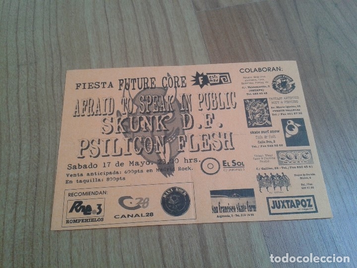M&uacute;sica de colecci&oacute;n: Flyer - Future Core - Festimad 97 - Madrid - Afraid to Speak in Public, Skunk D.F., Psilicon Flesh