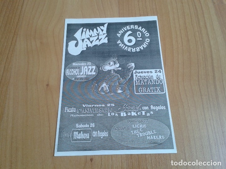 M&uacute;sica de colecci&oacute;n: Folleto -- Jimmy Jazz -- 6&ordm; Aniversario -- Junio 99, Madrid - Alcohol Jazz, Los Baketas, Lichis