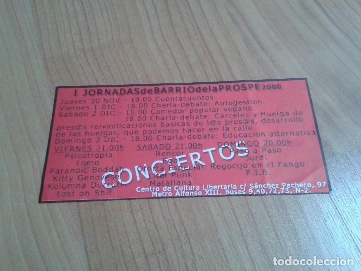 M&uacute;sica de colecci&oacute;n: Folleto - I Jorrnadas La Prospe, Madrid, 1999 -- Regocijo en el Fango, Paso a Paso, Kolumna Durruti