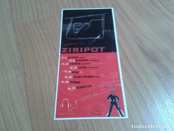 M&uacute;sica de colecci&oacute;n: Flyer - Ziripot - Donosti, Septiembre 03 - Imanol, Koldito, Charly, Asier, Josu, Semen Up, Turko