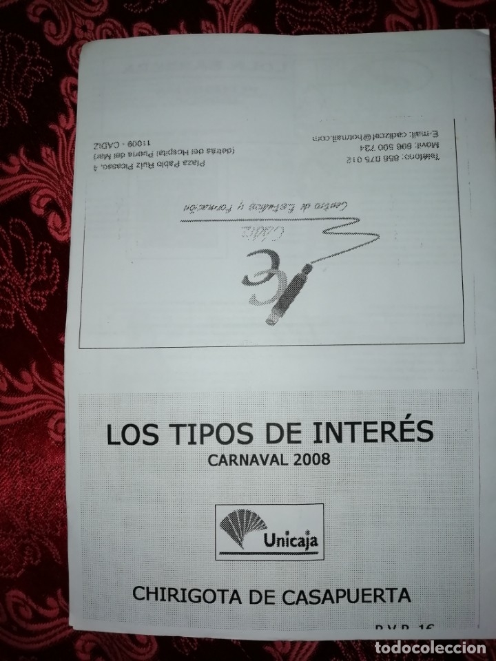 M&uacute;sica de colecci&oacute;n: carnaval de cadiz libreto los tipos de interes