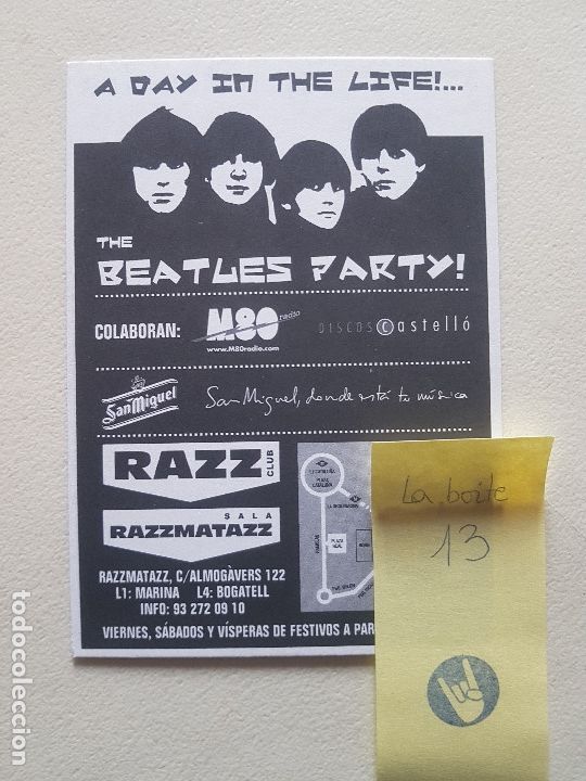 M&uacute;sica de colecci&oacute;n: FLYER FIESTA BEATLES EN RAZZMATAZZ A DAY IN THE LIFE.. DJ AMABLE