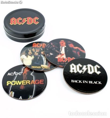 M&uacute;sica de colecci&oacute;n: Lata met&aacute;lica de AC/DC con 4 posavasos. NUEVOS.