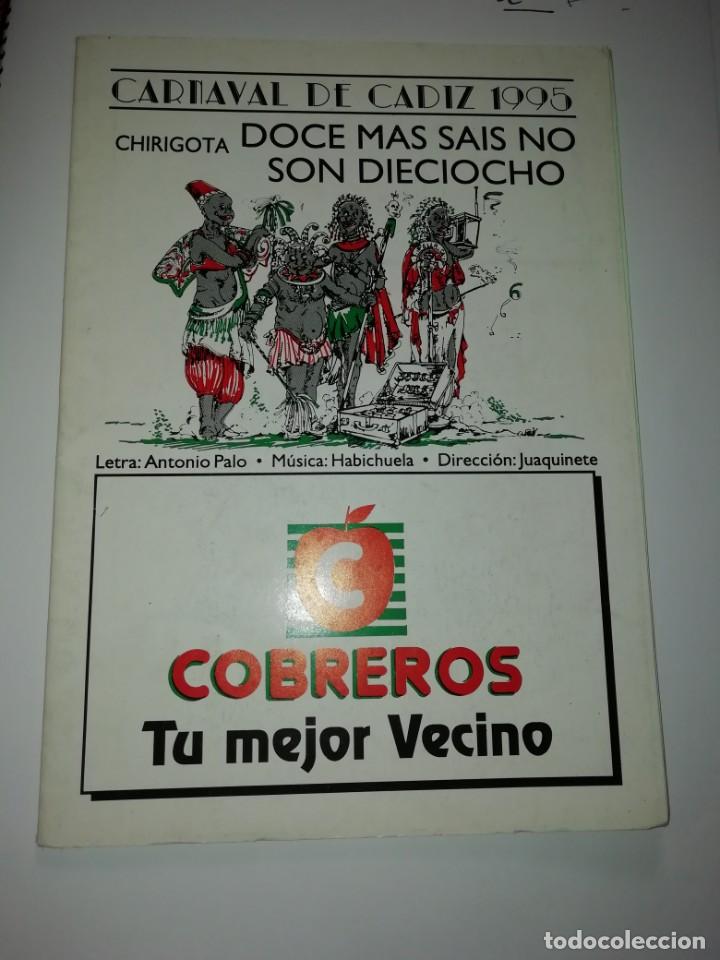 M&uacute;sica de colecci&oacute;n: Carnaval de C&aacute;diz libreto chirigota doce m&aacute;s sais no son dieciocho 1995