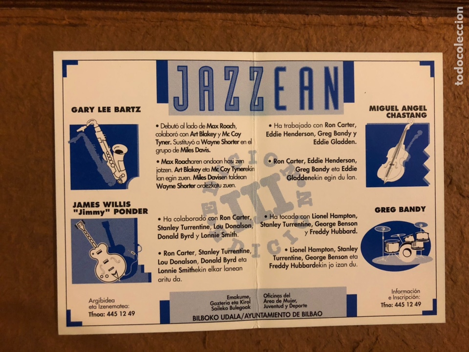 M&uacute;sica de colecci&oacute;n: JAZZEAN BILBAO. TR&Iacute;PTICO CON EL PROGRAMA DE LA 3&ordf; EDICI&Oacute;N. GARY LEE BARTZ, JAMES WILLIS - Foto 2