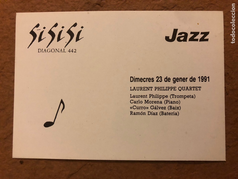 Collectible Music: LAURENT PHILLIPPE QUARTET EN SISISI (BARCELONA) . POSTAL CIRCULADA PROMOCIONAL CONCIERTO 1991