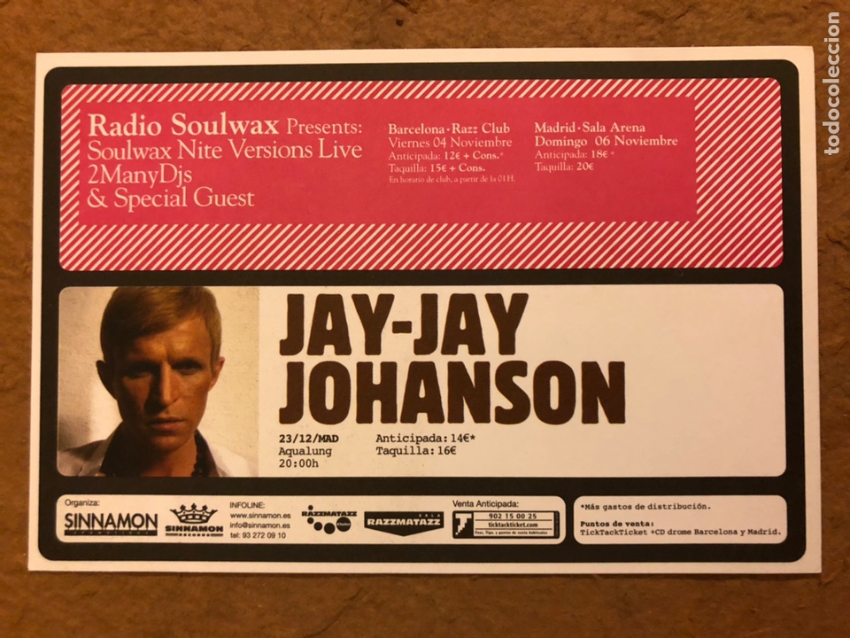 Collectible Music: JAY JAY JOHANSON, MAX&Iuml;MO PARK, GOLDFRAPP Y BLOC PARTY. TARJETA PROMOCIONAL GIRA ESPA&Ntilde;OLA.