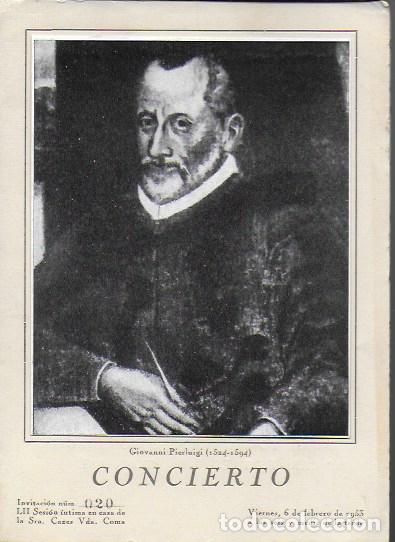 M&uacute;sica de colecci&oacute;n: Concierto sesi&oacute;n &iacute;ntima Coma-Cazes. 6-2-1953. Invitaci&oacute;n 020 de 200. 18x13cm. 8 p.