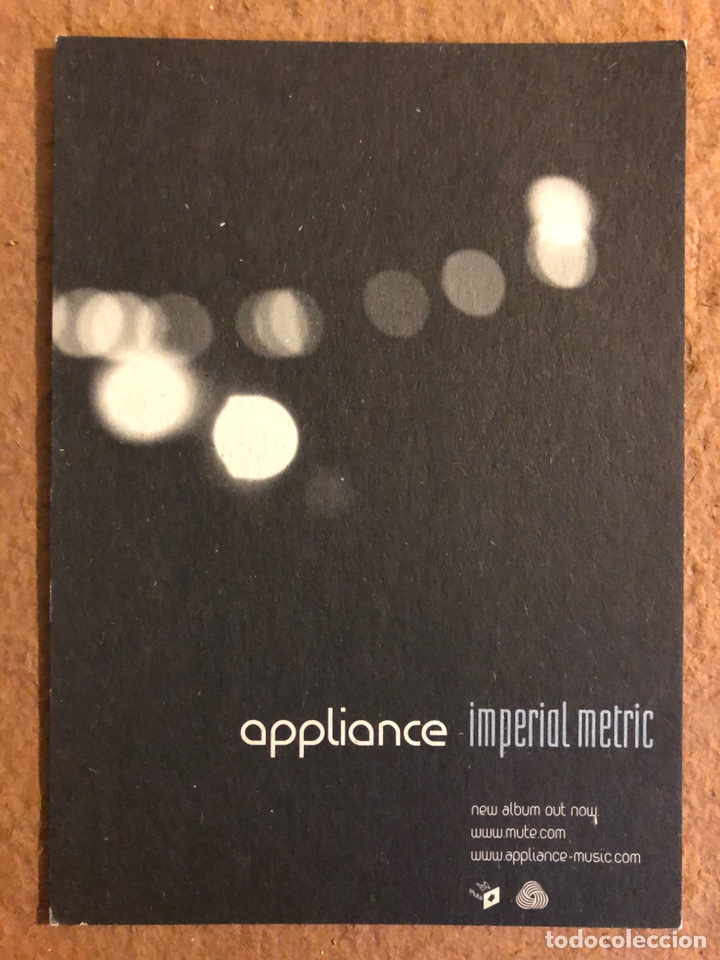 Collectible Music: APPLIANCE &ldquo;IMPERIAL METEIC&rdquo; (2001). POSTAL SIN CIRCULAR PROMOCIONAL DEL &Aacute;LBUM.
