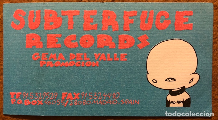 Collectible Music: SUBTERFUGE RECORDS. TARJETA PROMOCIONAL DISCOGR&Aacute;FICA. DEDICADO AL DORSO.
