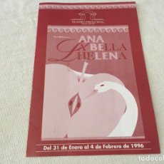 Música de colección: PROGRAMA DIPTICO DEL MUSICAL LA BELLA HELENA DE ANA BELEN REPRESENTADA EN ALICANTE EN 1996. Lote 199690306