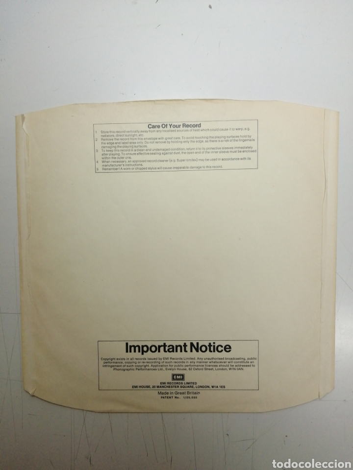 M&uacute;sica de colecci&oacute;n: EMI, FUNDA INTERIOR LP, DE PAPEL
