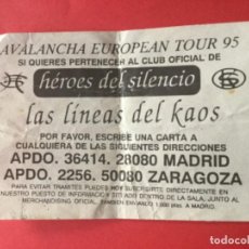 Música de colección: HEROES DEL SILENCIO CLUB FANS MUSICA TOUR AVALANCHA 1995 95. TIPO ENTRADA VER FOTOGRAFÍAS