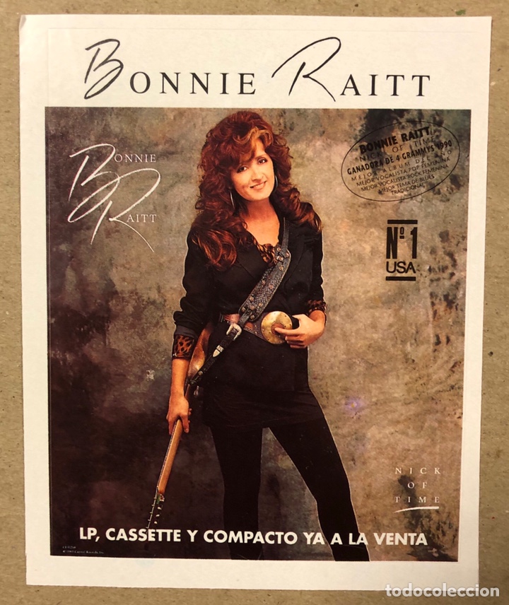 Collectible Music: BONNIE RAITT &ldquo;NICK OF TIME&rdquo; (1989). PEGATINA PROMOCIONAL DEL &Aacute;LBUM. SIN USAR.