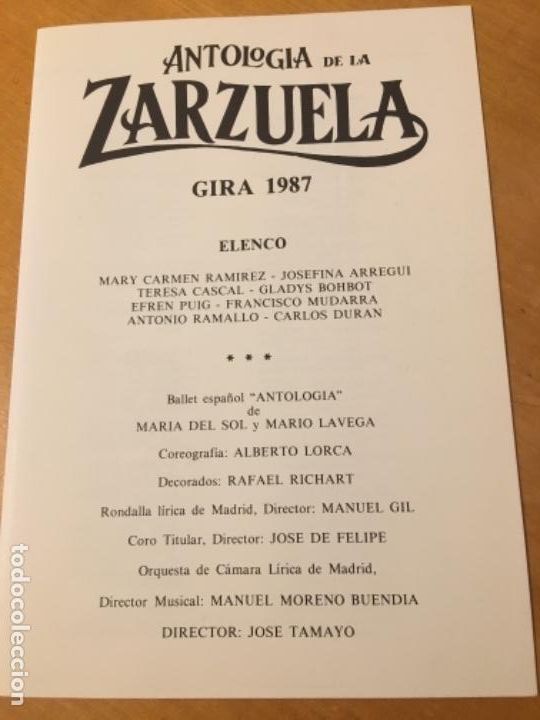 M&uacute;sica de cole&ccedil;&atilde;o: Programa Antolog&iacute;a de la Zarzuela gira 87