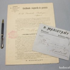 Música de colección: SOBRE Y DOCUMENTO DE GARANTÍA DE UN PIANO. R. MARISTANY. BARCELONA. 1897.. Lote 219886060