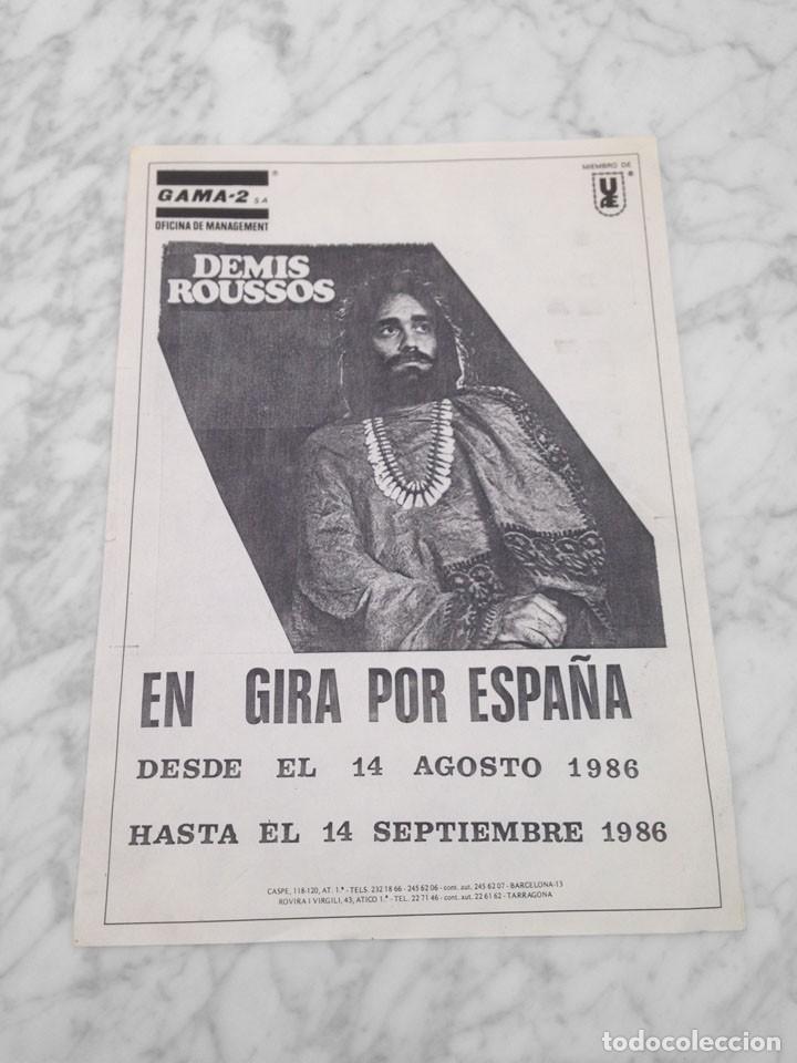 M&uacute;sica de cole&ccedil;&atilde;o: DEMIS ROUSSOS - EN GIRA POR ESPA&Ntilde;A - HOJA PUBLICIDAD - GAMA-2 OFICINA DE MANAGEMENT - 1986