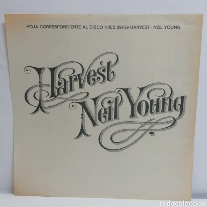 M&uacute;sica de colecci&oacute;n: NEIL YOUNG, HARVEST. HOJA INTERIOR DEL LP - Foto 1