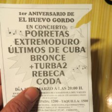 Música de colección: EXTREMODURO+PORRETAS+ULTIMOS DE CUBA...-: FLYER CONCIERTO CERDANYOLA 1994. Lote 236438275