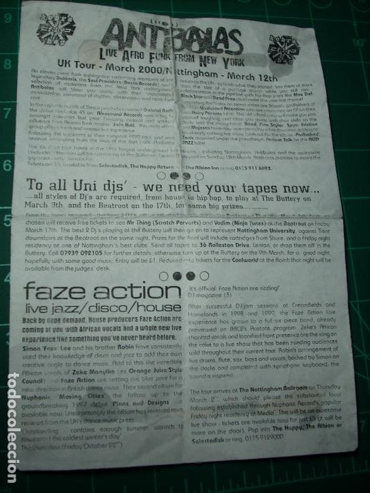 M&uacute;sica de colecci&oacute;n: FLYER ANTIBALAS-FAZE ACTION -NOTTHINGHAM 2000 - Foto 1