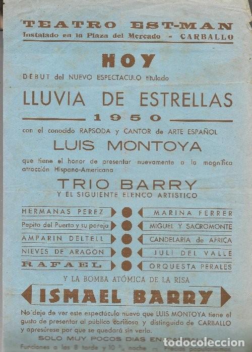 M&uacute;sica de colecci&oacute;n: programa TEATRO EST.MAN CARBALLO 1950, espect&aacute;culo LLUVIA DE ESTRELLAS DE ISMAEL BARRY,