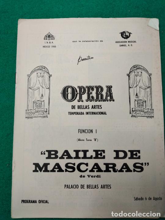 M&uacute;sica de colecci&oacute;n: OPERA. BAILE DE MASCARAS. VERDI. TEMPORADA INTERNACIONAL 1960. PALACIO DE BELLAS ARTES.