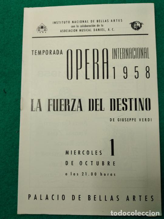 M&uacute;sica de colecci&oacute;n: OPERA. LA FUERZA DEL DESTINO. GIUSEPPE VERDI. TEMPORADA INTERNACIONAL 1958. PALACIO DE BELLAS ARTES